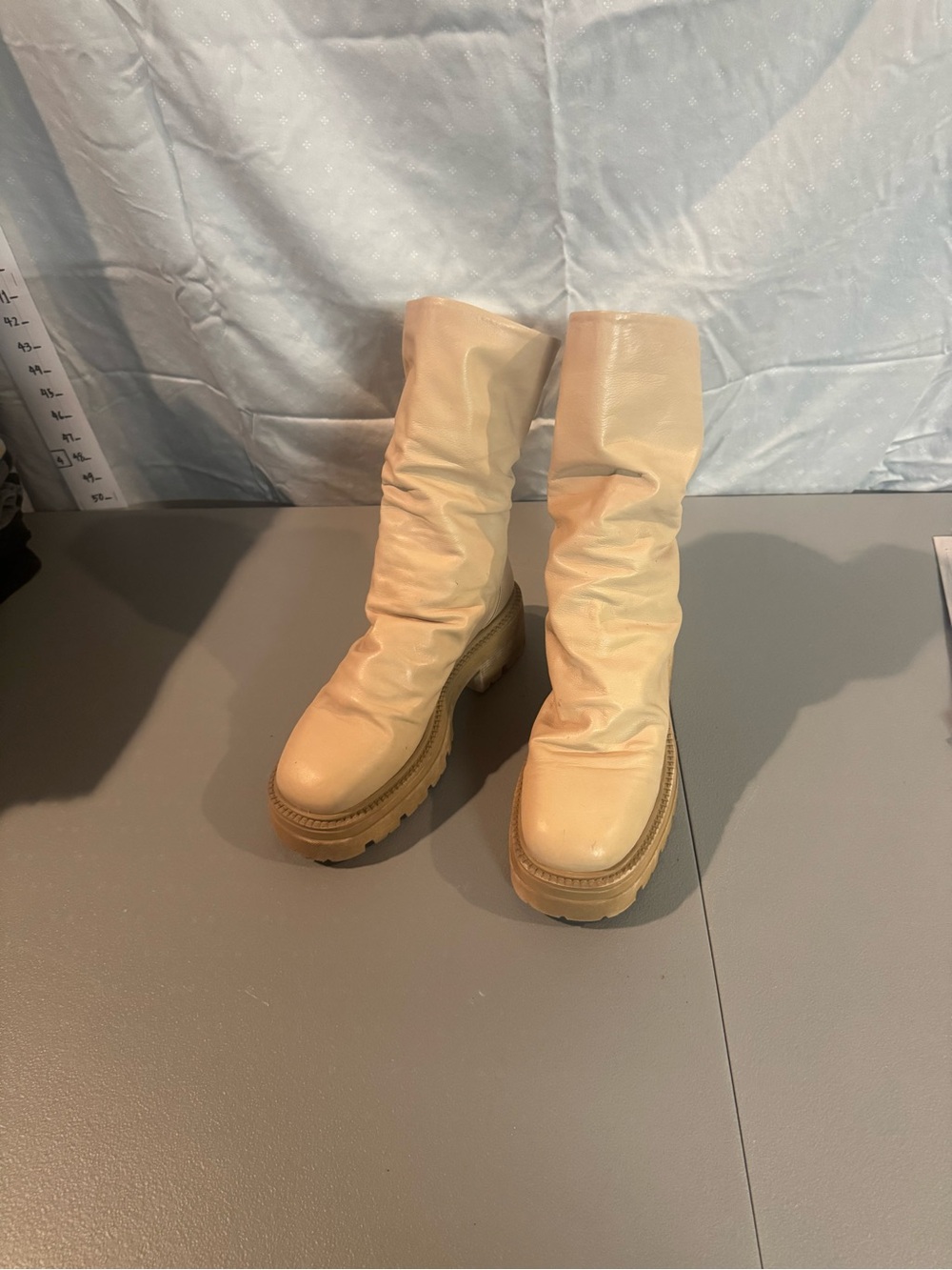 Free People Cream Lug-Sole Mid-Calf Boots